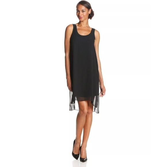 $98 Kenneth Cole New York Women Scoop Neck Black Sheer Overlay Dress Sleveless 2 - Picture 1 of 12